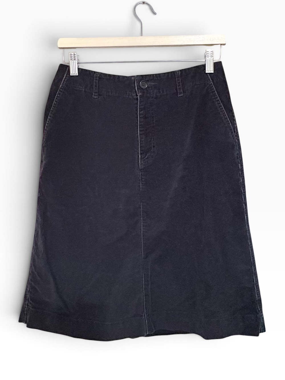 Eddie Bauer Black A-Line Pencil Cut Corduroy Midi Slit Skirt Sz 6 US